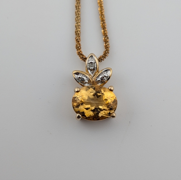925 Sterling Silver Jewelry - Pineapple Citrine & Moissanite 14kt Gold Plated Sterling Silver Pendant Necklace